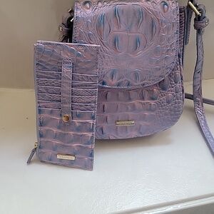 Brahmin Iridescent Lavender Croc-Embossed Crossbody with Matching Wallet